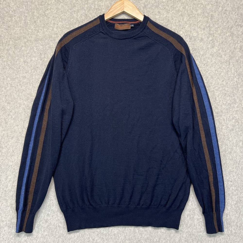Patrick James Mens Crewneck Sweater Size‎ 54 Navy Stripe Sleeve Knit Pullover